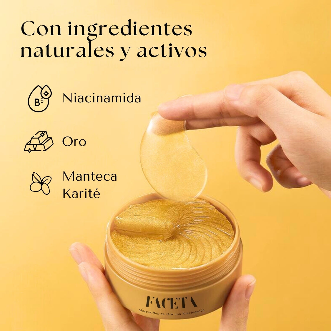 60 Mascarillas Hidratantes de Oro con Niacinamida - Reduce Ojeras y Bolsas